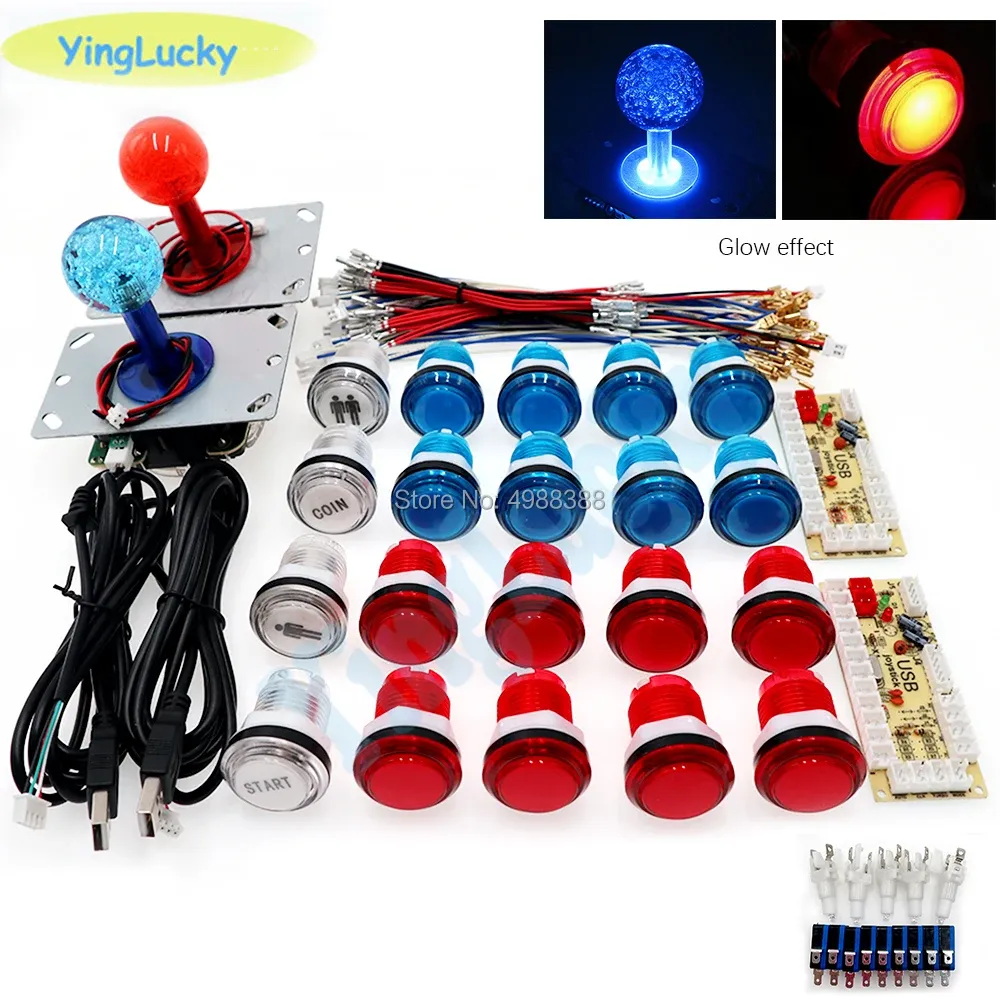 Joysticks DIY LED-joystick Arcadekits 2 spelers met 20 LED-arcadeknoppen + 2 joysticks + 2 USB-encoderkit + kabels Arcadespelonderdelen