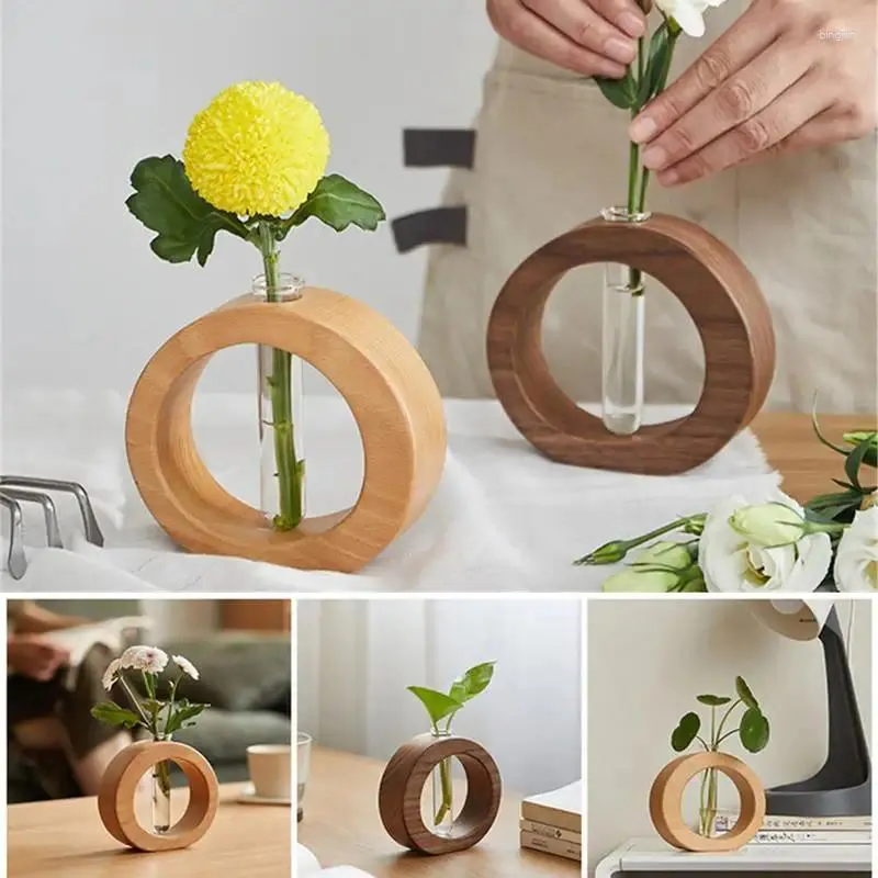 Vasi Vaso da fiori idroponico in legno Vaso per la casa Decor Vasi per piante fuori suolo in vetro imitazione trasparente per la decorazione