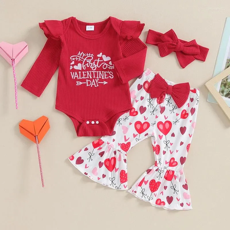 Giyim Setleri Bebek kız kız sevgililer kıyafetleri uzun kollu baba s valentine romper çan alt pantolon toddler kıyafetler seti