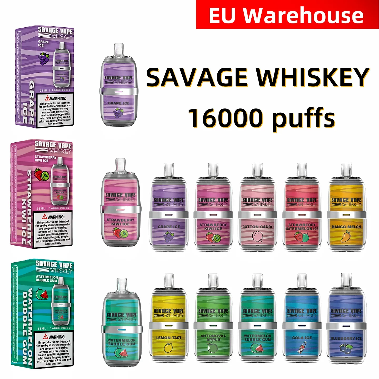 EU Warehouse Savage Puff Vapes 16000 15000 Puffs E Cigarett 26 ml E-Liquid Pod 5% 10 Amazing Flavors 650mA uppladdningsbara engångsång Vs Elfbar Randm Puff 9000