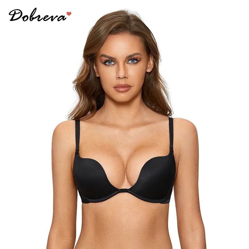 Tende Dobreva Reggiseno push up da donna con scollo profondo a V sexy con ferretto T-shirt a taglio basso scollatura imbottita senza cuciture