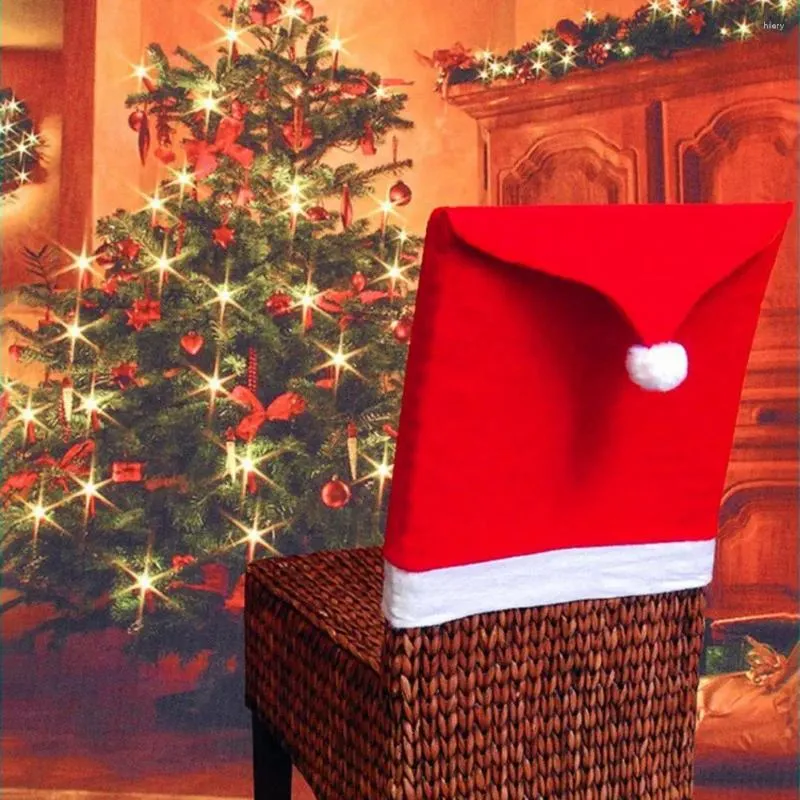 Stol täcker julen Santa Hat Back Cover Decorative Protector Festival Favor Home Party Dinner Table Art Case
