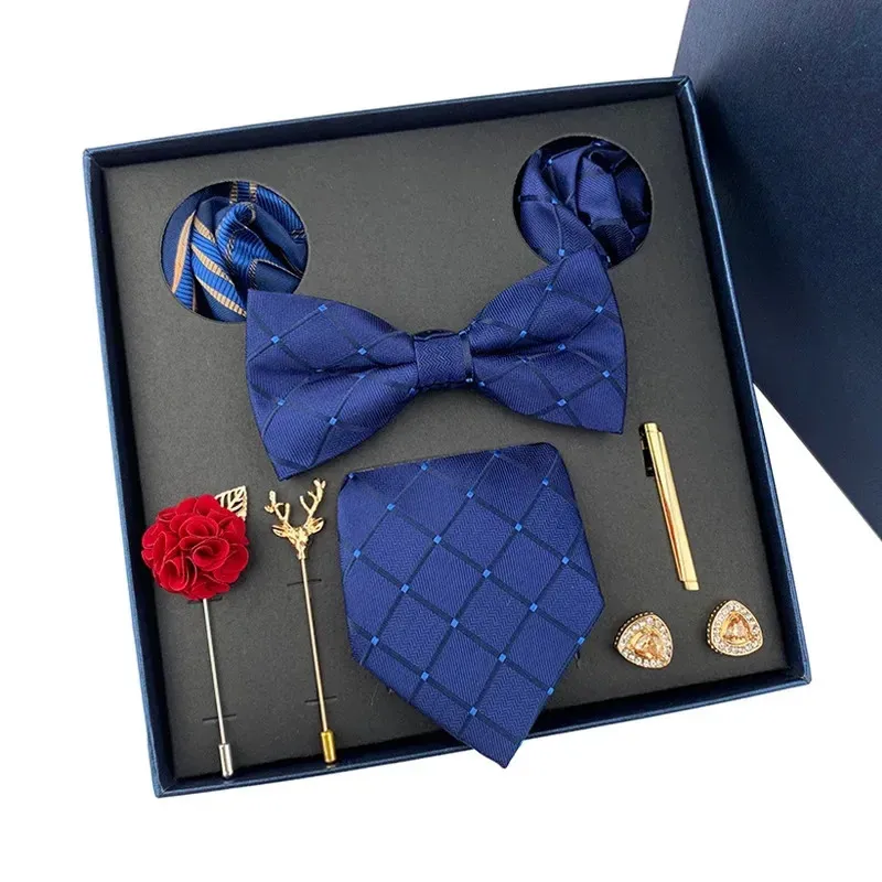 mens tie light luxury gift box wedding bow pocket towel brooch cuff Fathers Day 240320
