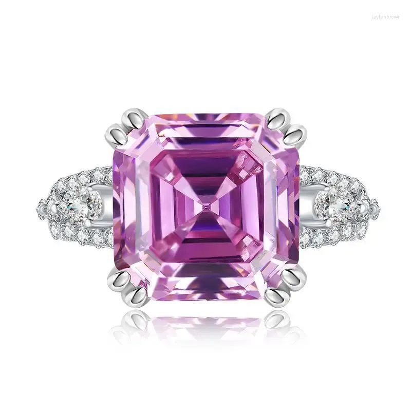 Anéis de Cluster S925 Anel de Prata Longlong Ouro 2024 925 Diamante de Alto Carbono 11 Flor de Cerejeira Rosa Luxo