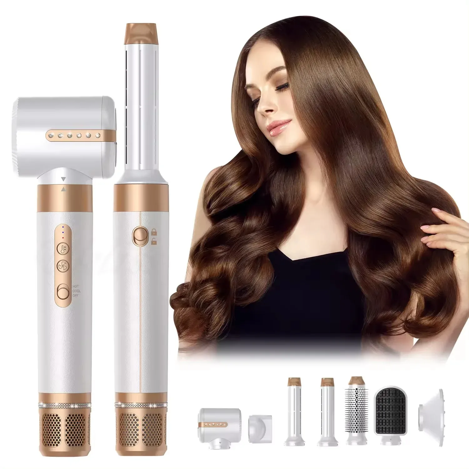 Professional 7 in 1 Auto Wrap Hair Dryer 1400W Straightener Brush Comb Multi Style Airbrush Automatic Curling Iron 240325