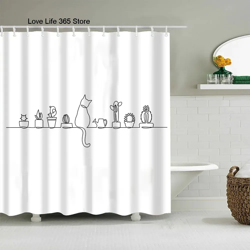 Rideaux Chiot Chat Mignon Dessin Animé Rideaux De Douche Lavable Tissu Polyester pour Baignoire Art Salle De Bain Décor Cloison avec Crochets Imperméable