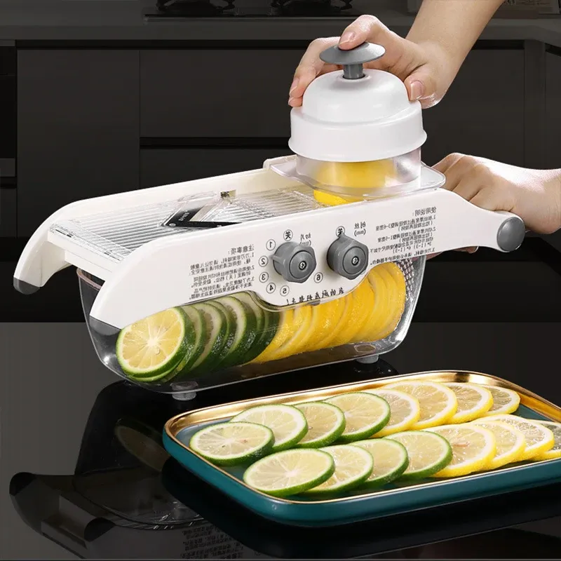 Ferramentas 5 tipos ajustável mandoline slicer ralador de limão vegetal com cesta, batata cenoura cortador slicer acessórios de cozinha