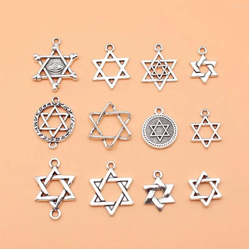 Charms 12pcs Antique Srebrny kolor gwiazdy Kolekcji Davida do biżuterii DIY, tworząc 12 stylów 1 każdy