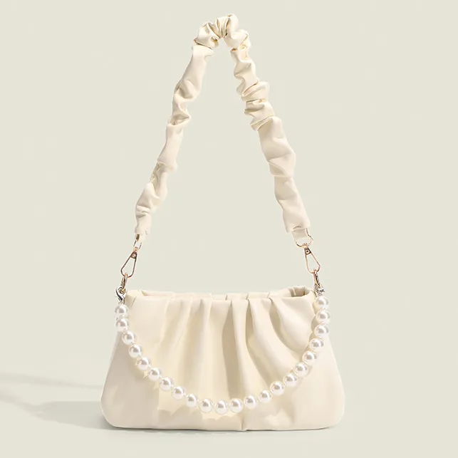 Kvinnor Coul Underarm Bag Single Shoulder Bags Fashion Lady Handbag Pearl Chain Pleated Solid Color Axles Bags YFA2110