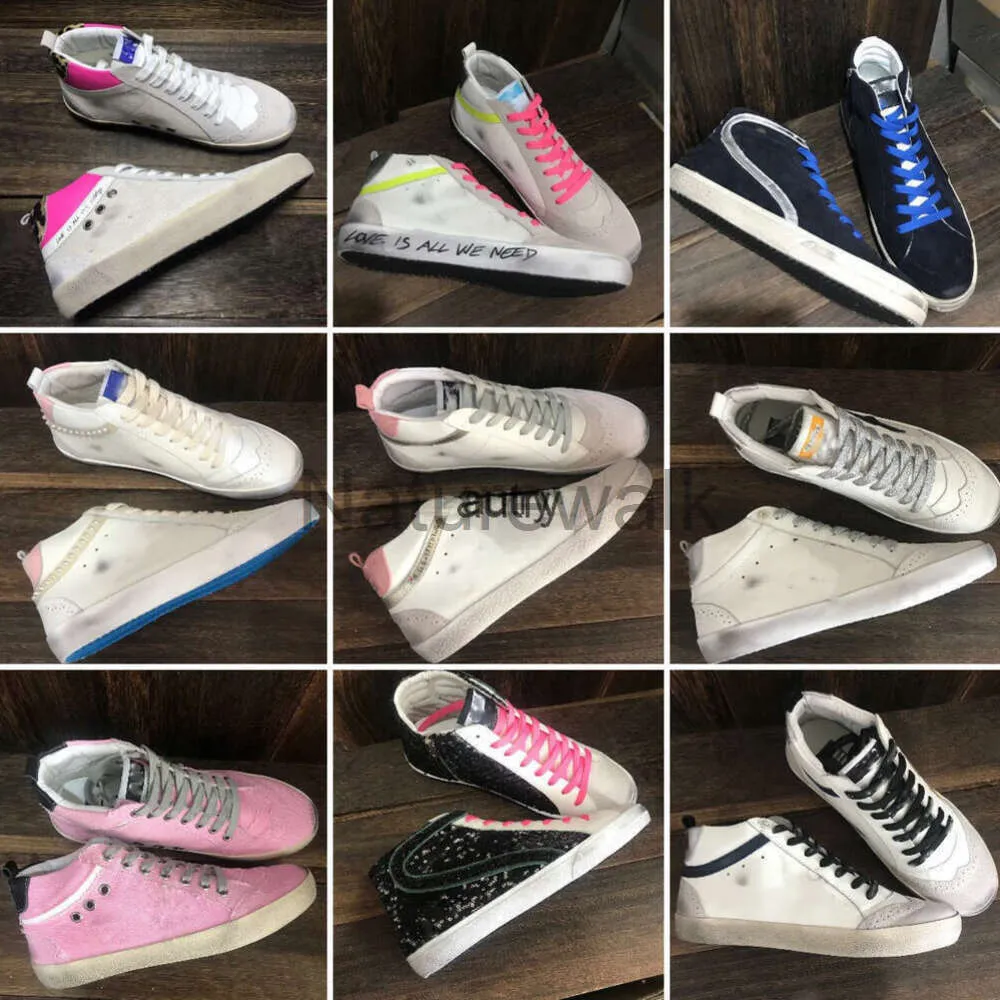 2024 Golden Sneaker Mid Slide Star Casual Chaussure Classique Blanc Do-old Dirty Francy Designer Femmes Hommes Chaussures Haut Baskets De Luxe Italie a2