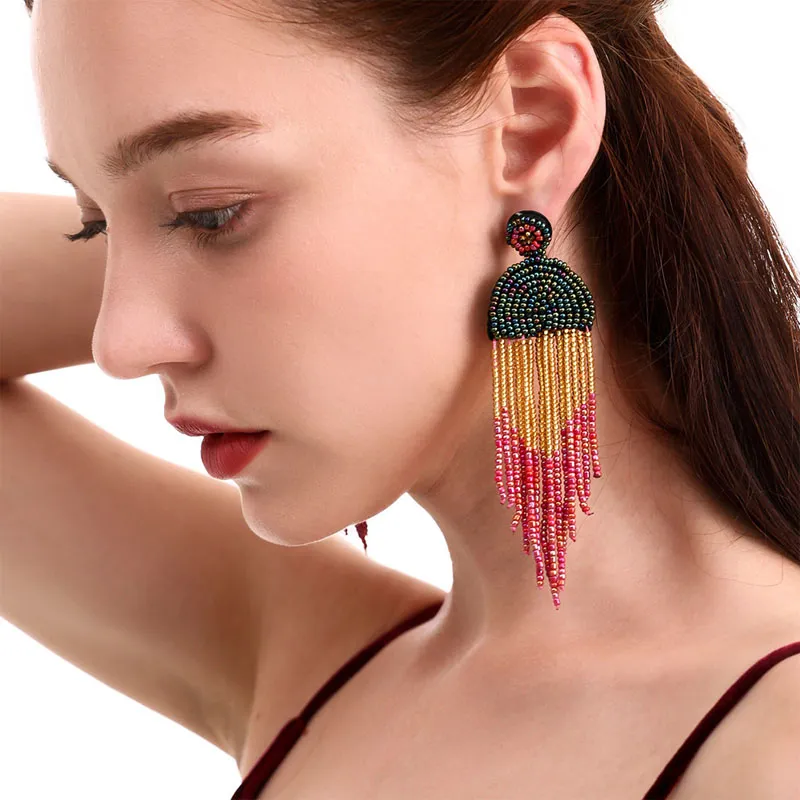 Mizhu Tassel oorbellen, Boheemse retro etnische stijl, overdreven persoonlijkheid, creativiteit, buitenlandse handel, Europese en Amerikaanse handgemaakte oorbellen6