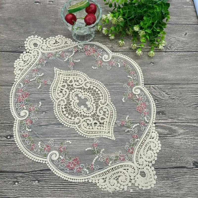 Table Cloth 1pc Lace Tablecloth Rose Embroidered Round Reception Cover 31x44cm Wedding Party Dinner El Decor Home Textile