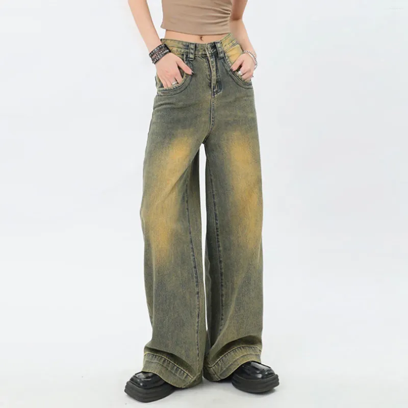 Jean femme 2024 printemps été rétro pantalon ample à jambes larges haute rue Y2K mode Denim Baggy taille pantalon droit