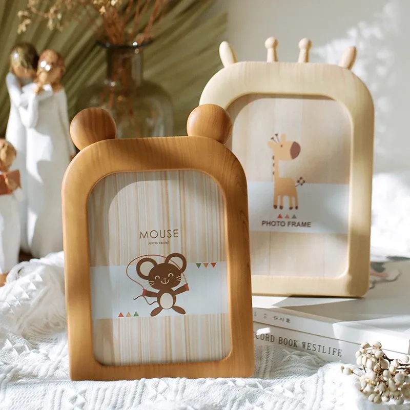 Cornice moderna cartone animato cornici in legno decorazioni per la casa arte animale appeso a parete foto baby room tavolo ornamento decorazione del soggiorno