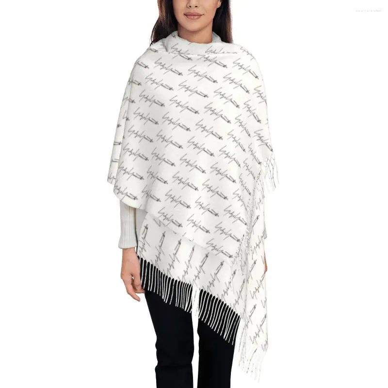 Sjaals Dames Sjaal Warm Houden Mode Logo Doodle Wraps Met Kwastje Luxe Y2k Grappige Sjaals En Wrap Winter Custom DIY Bandana