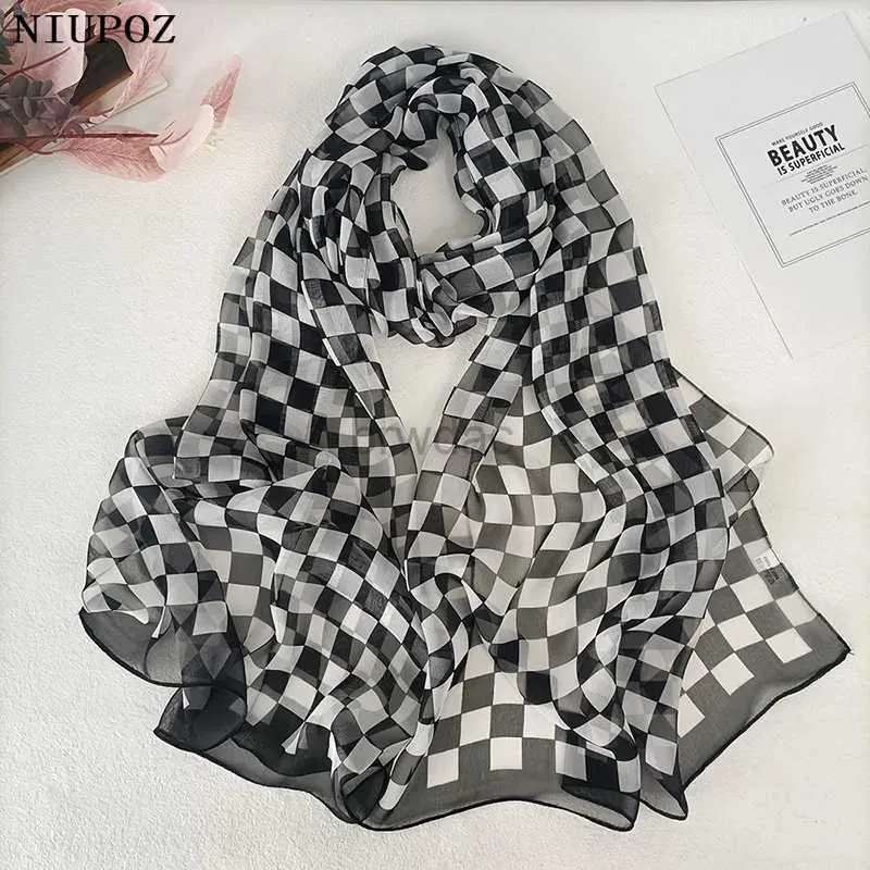 Sarongs Plaid Women Foulard Elegancki szyfon georgette bandana szalik letni plaż