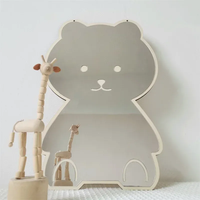 Espejos Espejo nórdico con forma de oso y conejo, espejos acrílicos de dibujos animados, adornos de escritorio, decoración para habitación de bebés y niños, foto de decoración del hogar, accesorios