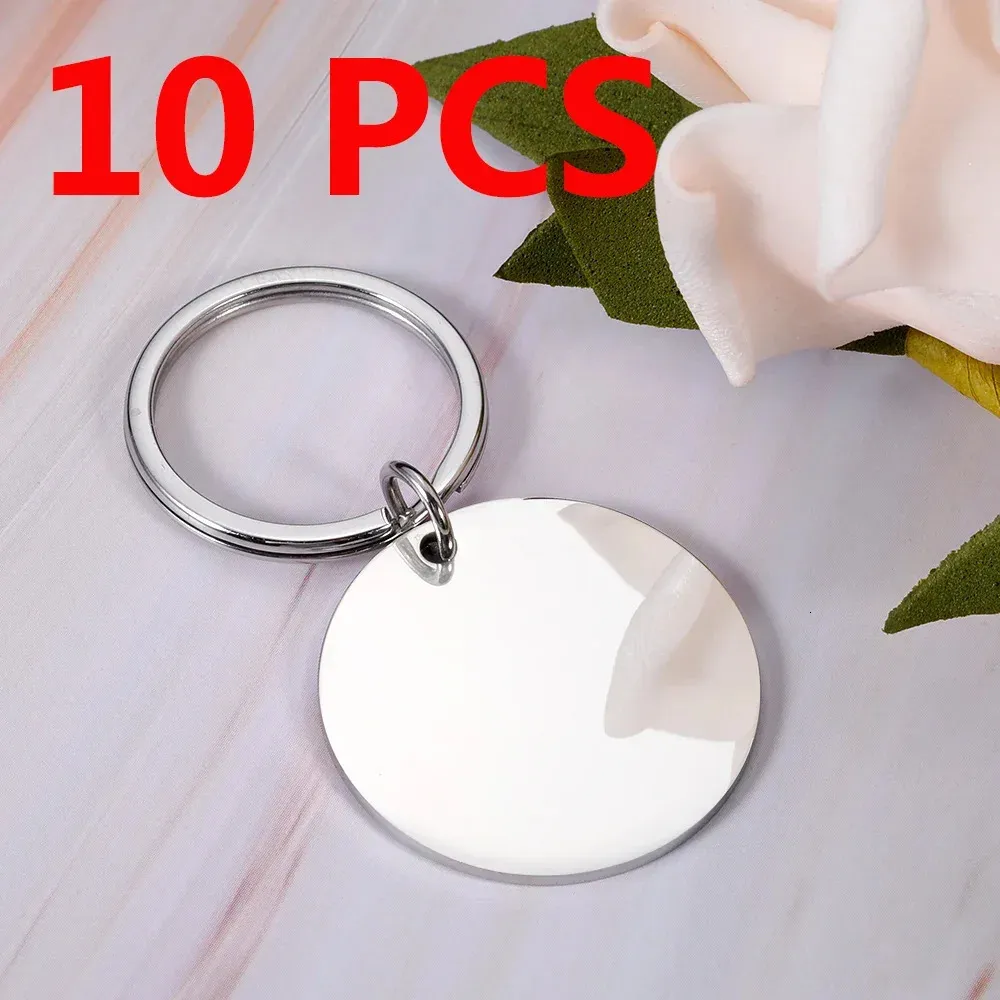 Atacado 10 unidades de chaveiro redondo em branco espelho polido de aço inoxidável para nome personalizado DIY Womens Mens 240309