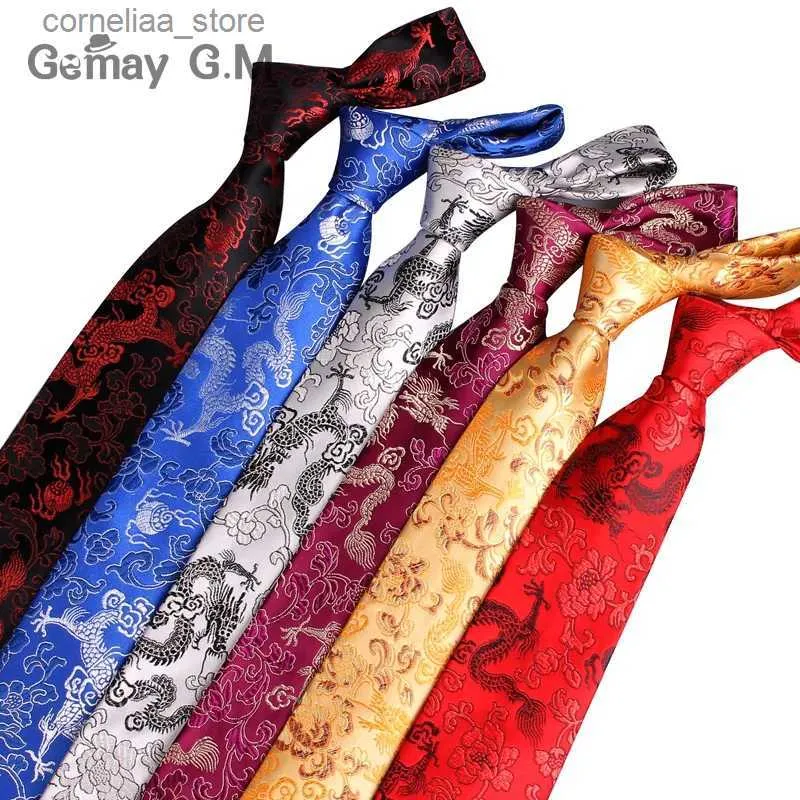 Gravatas de pescoço Laços de seda novos laços de seda estilo chinês gravatas para homens jacquard tecido mens gravata ternos de festa de negócios gravata gravata 9cm largura corbatas y240325