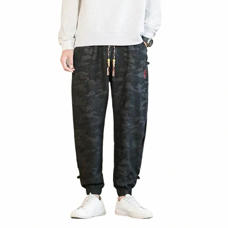 중국 스타일 Fi Black Camoue Harem Pants 남자 의류 레트로 플러스 크기 캐주얼 조깅 자 Tai Chi Kung Fu 조깅 남성 W7LS#