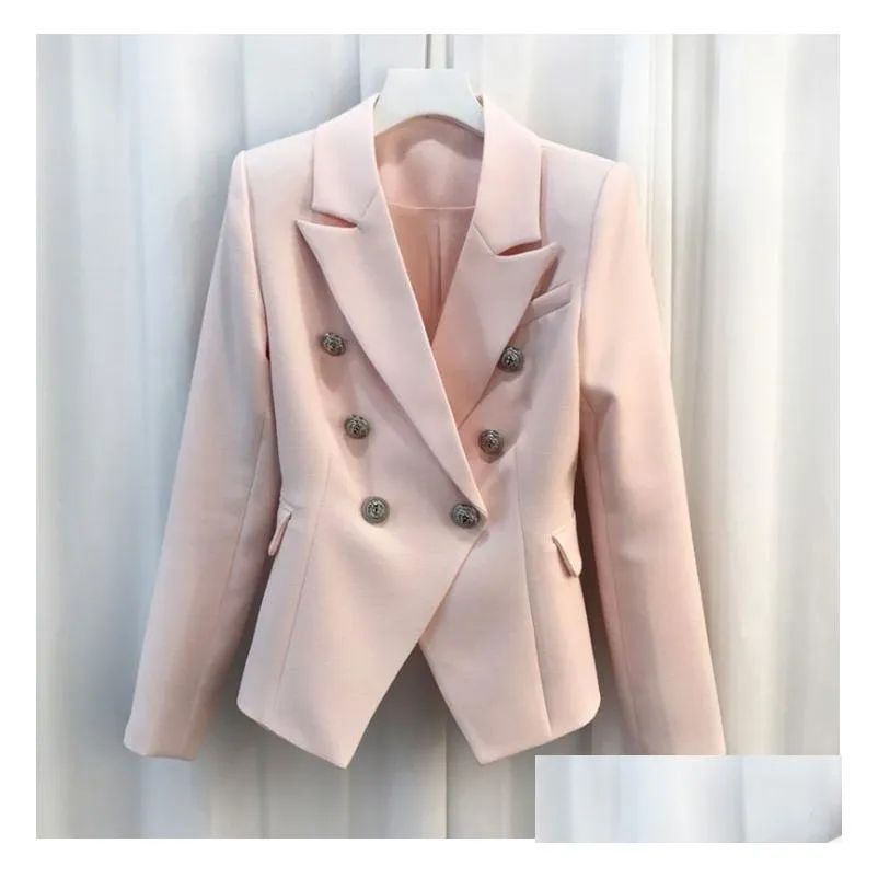 Damskie garnitury Blazers Premium Nowa najwyższej jakości oryginalna design damski klasyczny podwójny różowy blezer szczupły kurtka mi dhtyf