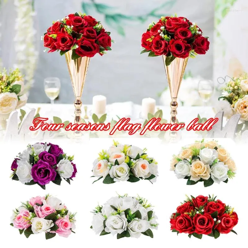 Decoratieve bloemen 15 hoofden Kunstmatige nepbloembal Plastic rozenboeket met basis voor middelpuntrek Bruiloft woondecoratie
