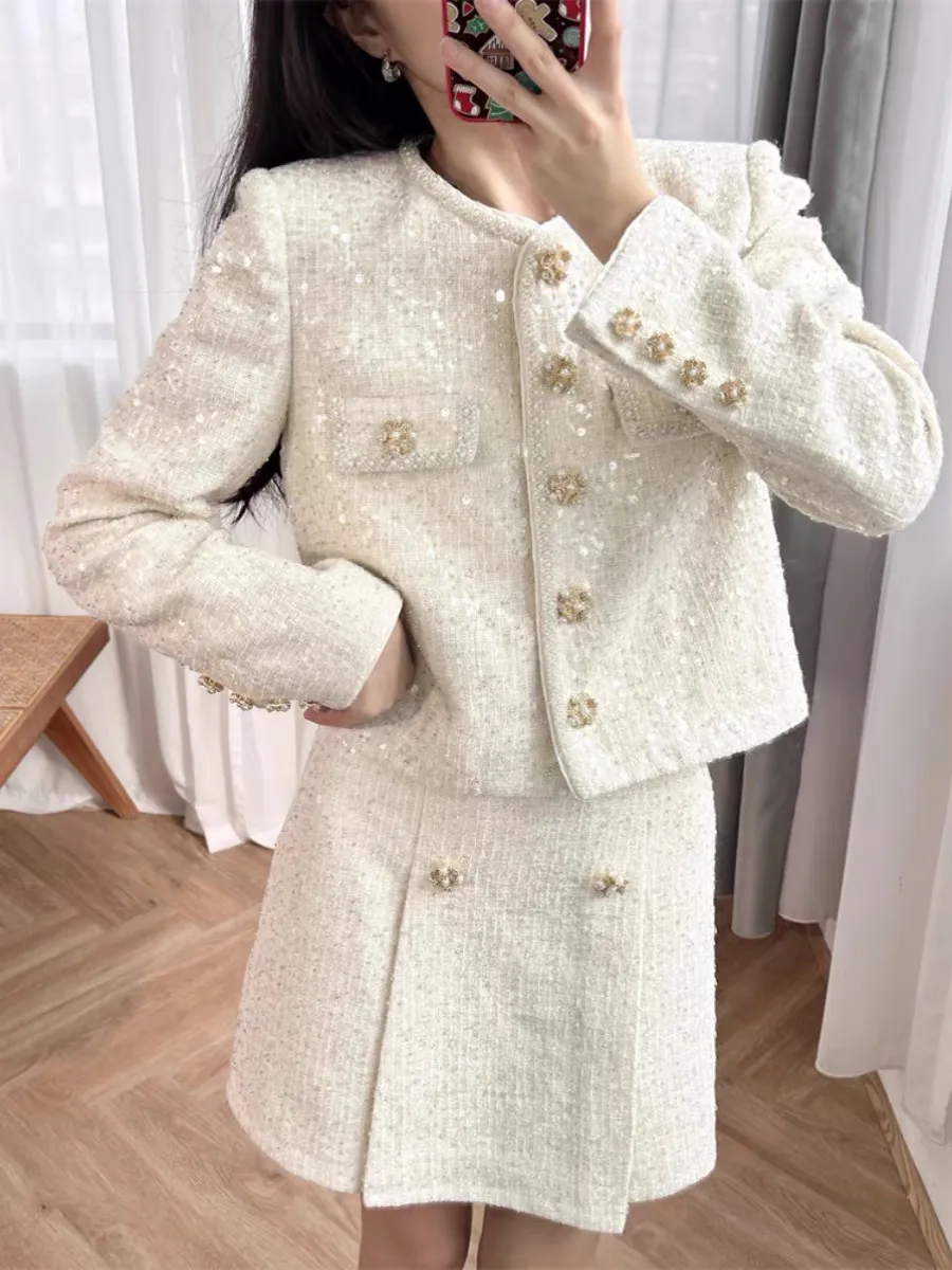 Sequin Dress Coat Women Single Breasted Knee-Length Ivory Acetate Tweed  Dacron Coat from Dhgate Basic & Casual Dresses - price 61.91