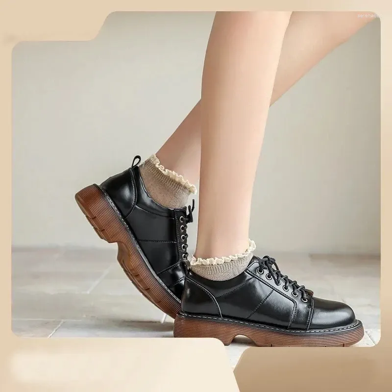 Sapatos de vestido feminino salto grosso oxford macio split couro senhoras brogues vintage rendas até oxfords casuais para mulheres calçados