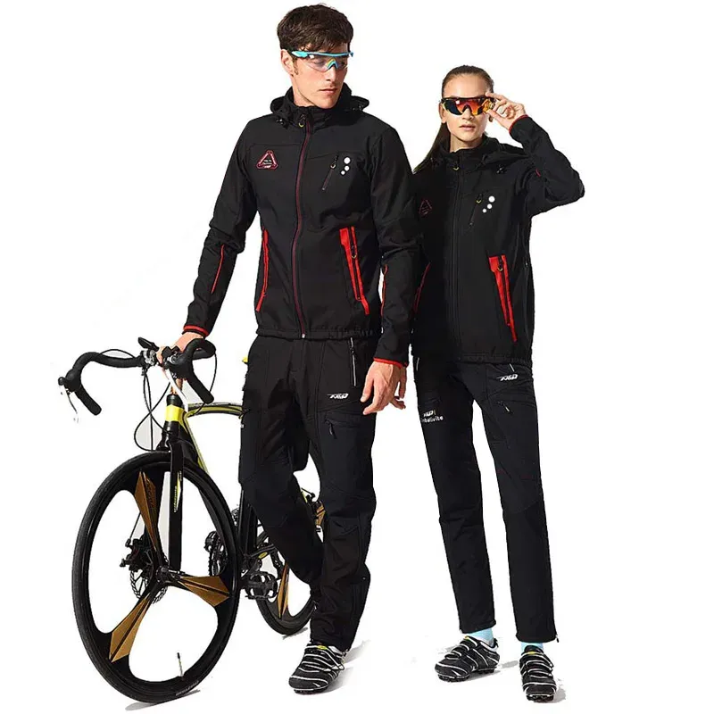 Capris Cycling Jersey Set Winter Men Women Thermal Fleece Waterproof Bike Jacket Pants Suit Cycling Clothing Mtb Wear Roupa Ciclismo