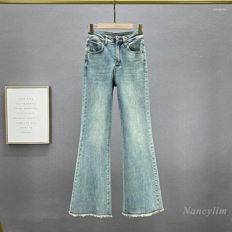 Damen Jeans Blue Denim Boot-Cut Hosen Frauen 2024 Frühling Elastische Hohe Taille Slim Fit Abnehmen Europäische Wischen Verlängerte Hosen