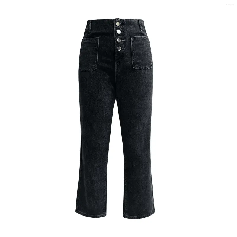 Women's Jeans Cropped Pant Vintage Straight Leg Pants Button Up High Waisted Wide Ladies Slacks Thin Comfy Versatile Trousers