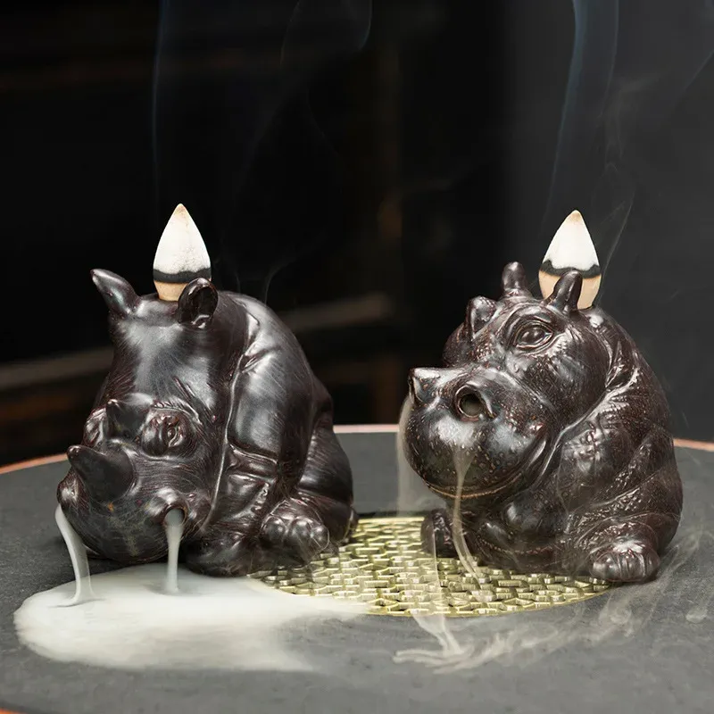 Queimadores fumam cachoeira incenso incenso queimador criativo rinocenso incenso incenso censor de cerâmica artesanato de artesanato de artesanato doméstico enfeites de presente