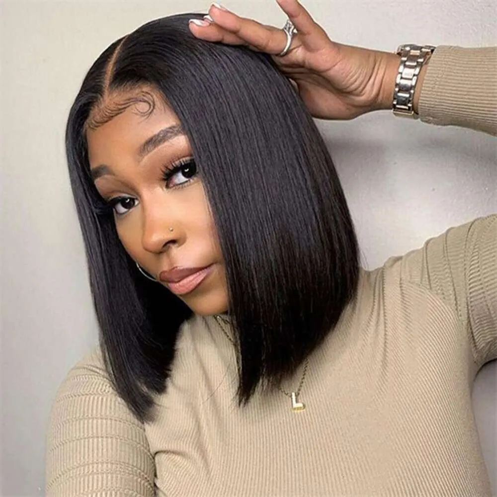 ISEE Glueless Wear and Go Beginners Front for Black Women Short Straight Bob Human Hair Wigs Lace Pre Cut Wig 10 Inch