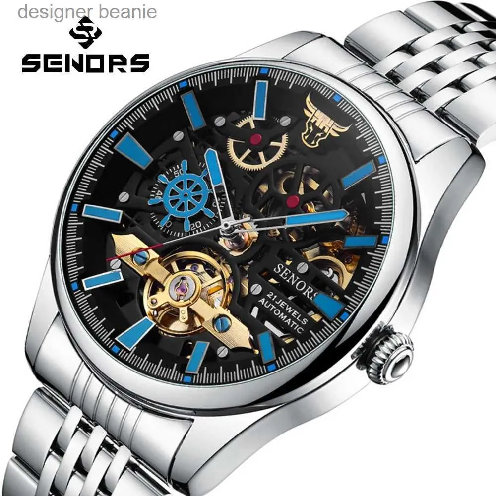 Wristwatches SENERS SN203 Mens Automatic Mechanical Mens Skeleton Touillon Spherical Glass Clock Hollow Wrist GlowC24410