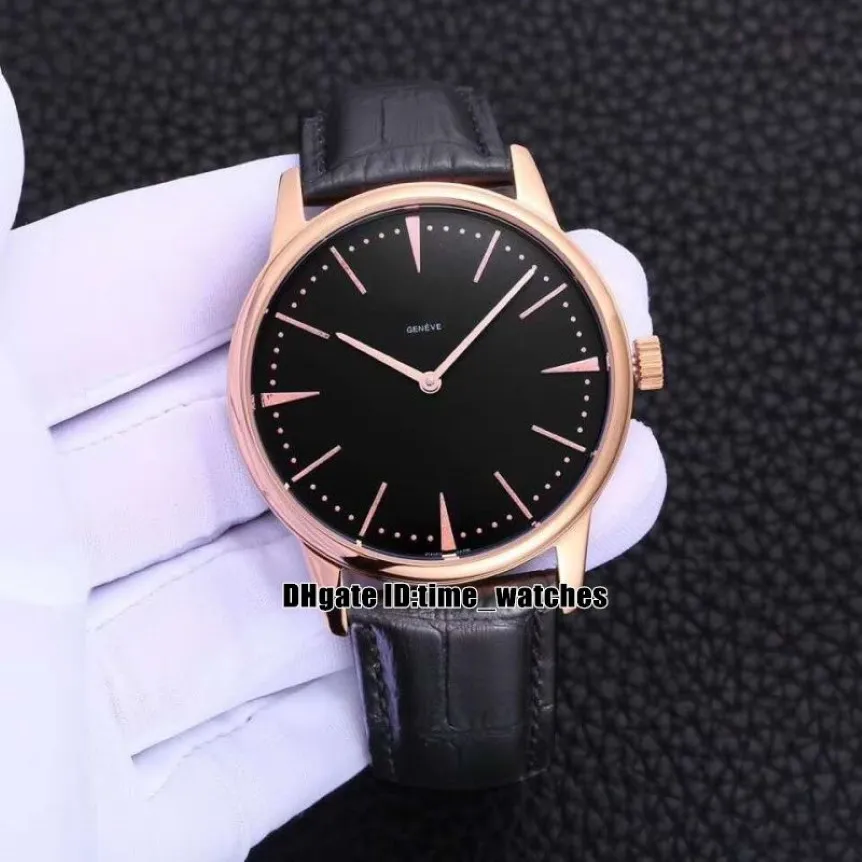 6 estilos NOVO 81180 000R-9283 Patrimony Rose gold case mostrador preto Relógio automático masculino pulseira de couro de alta qualidade para homens negócios wa202s