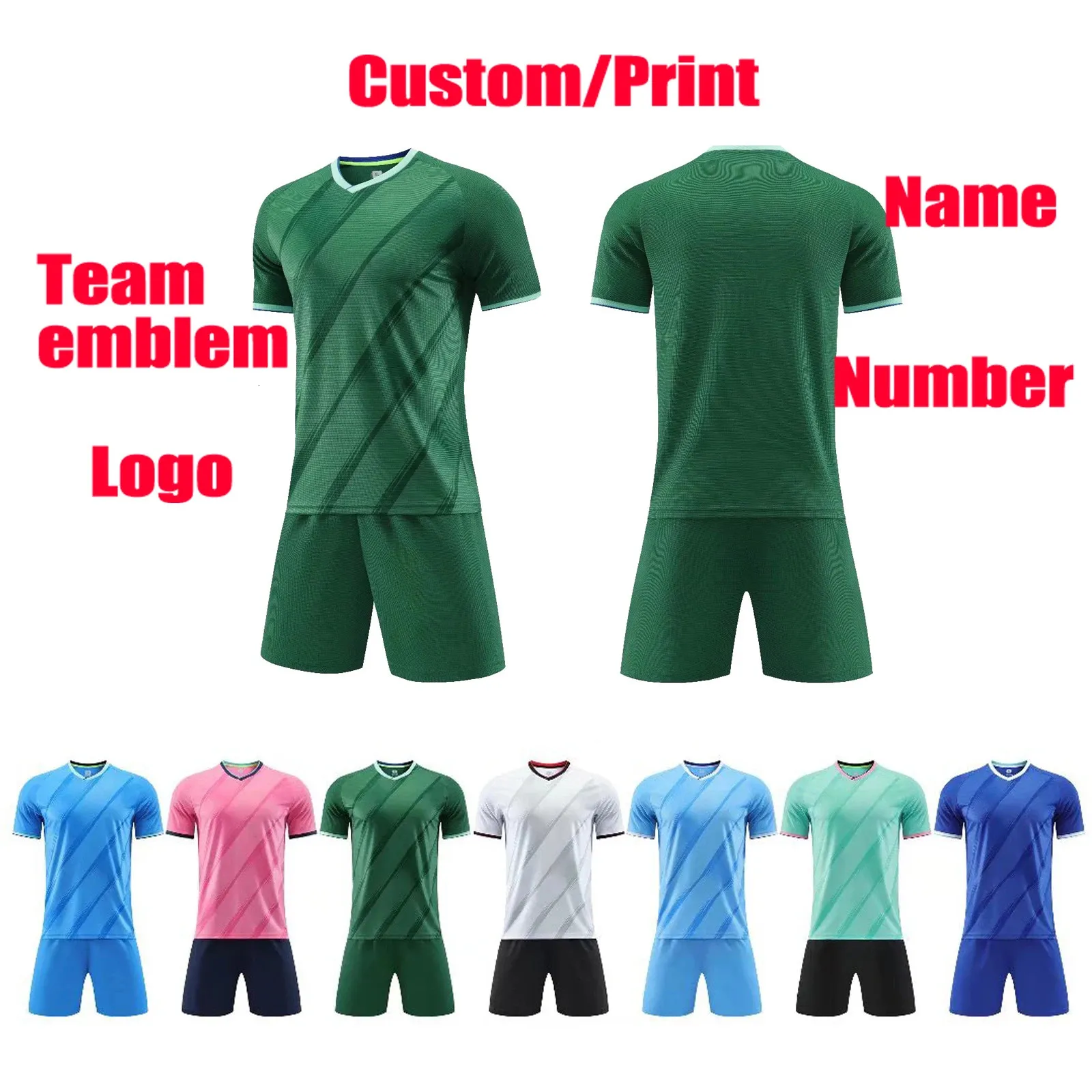 Football uniform customization training jersey Green clothes Adults and Kid Soccer Clothes Sets Short Sleeve 240318