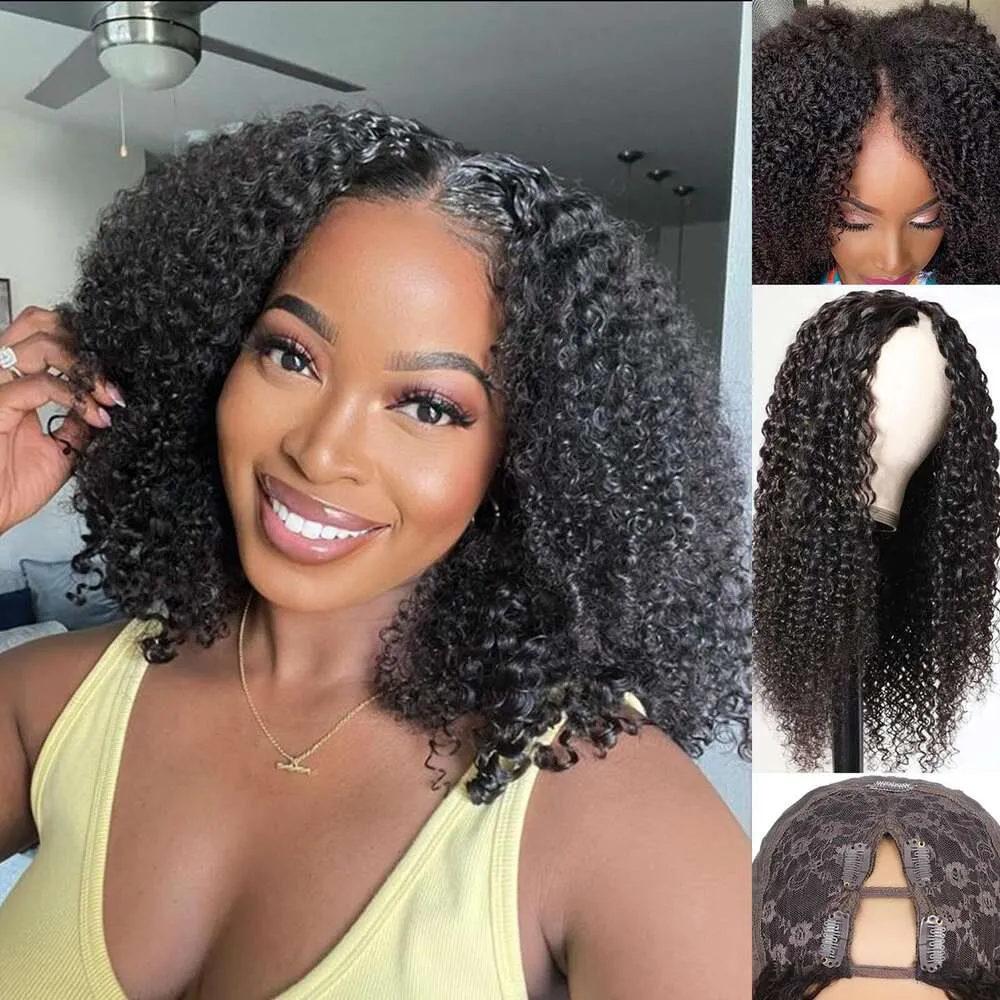 Kiqibeauty Brazilian Kinky Curly Human Hair For Black Women v Shape No Leave Out Upgrade U ЧАСТЬ БЕЛОВАЯ