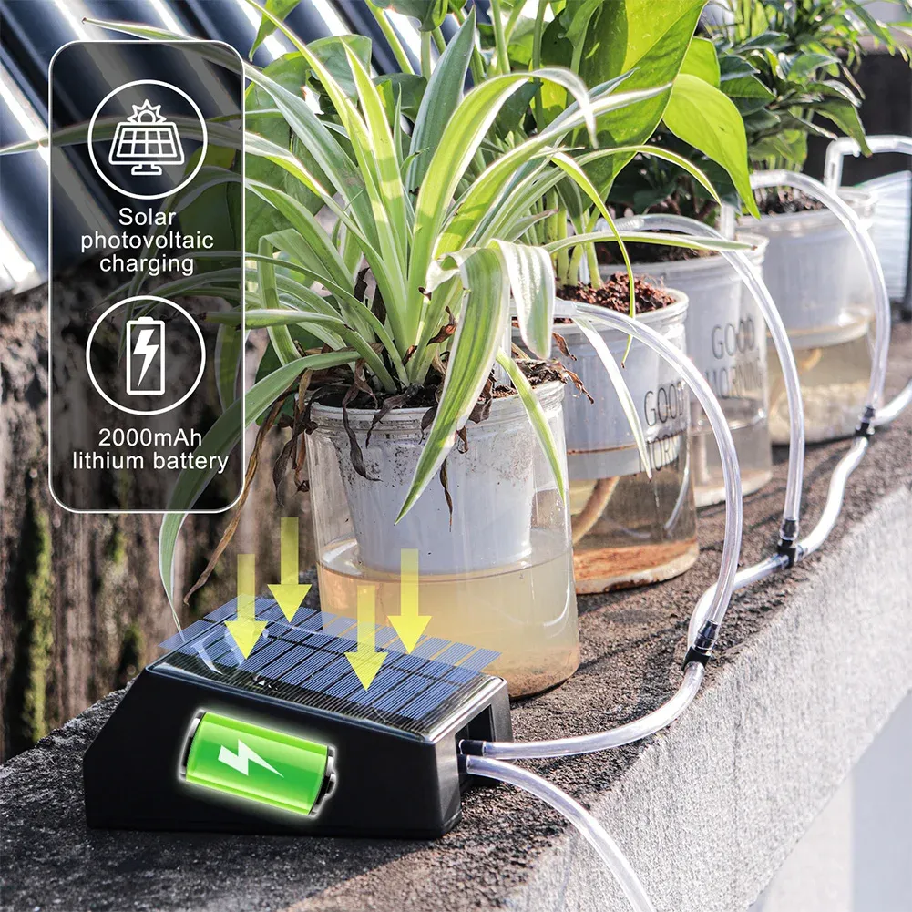 Kits Solarenergie Gartenbewässerungscontroller LCD-Display Tropfbewässerungsset IP4 Wasserdichtes automatisches Bewässerungssystem 2 Timer-Modi