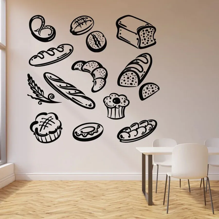 Quadro pão lanche decalque da parede padaria produtos de cozimento sobremesa cozinha restaurante decoração interior porta janela adesivos vinil mural q176