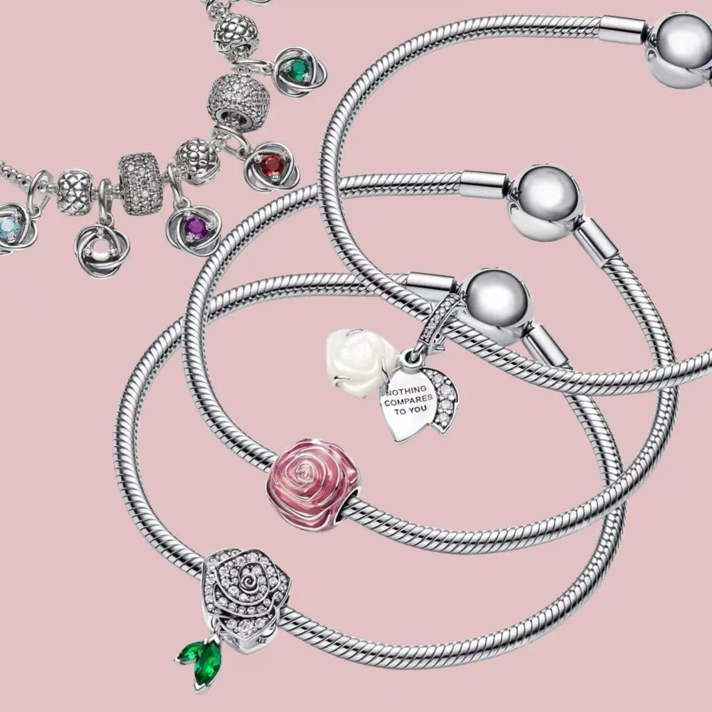 2024 Designer Charm Armband Women Mother Gift Diy Fit Pandoras White Rose In Bloom Colliers Halsband Luxury Earring Ring Diamonds Armband Högkvalitativa smycken