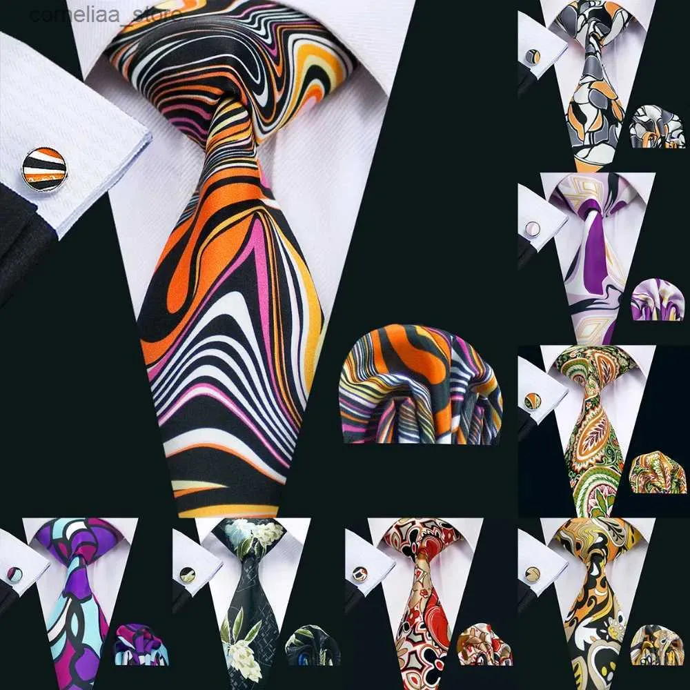 Nacke slipsar nacke slipsar män slips tryckt nya slips gravata nackkläder Barry.wang mode Hanky ​​manschettknapp set banden för män bröllopsfest företag US-1277 y240325