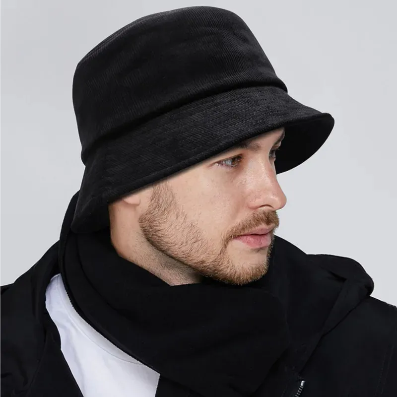 Papa chapeau d'hiver dame extérieur velours côtelé seau chapeaux hommes grande taille pêcheur 5456 cm 5658 cm 5860 cm 6062 cm 6264 cm 240318