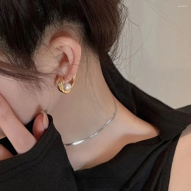 Hoop Earrings Girls Trendy Heart Pearl Fashion Jewelry Women Earring Ear Buckle Korean Style