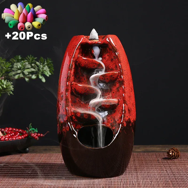 Burners Home Decorations Lucky Feng Shui Ornaments Indoor Aromatherapy Waterfall Backflow Incense Burner +Gift 20Pcs Incense Cones