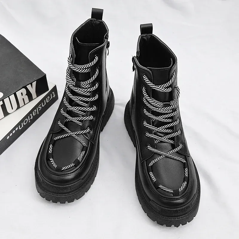 Boots Fashion Laceup Men's Plateforme Both Casual High Top Boots Boots Men Chunky Boots Streetwear Hip Hop Black Motorcycle Shoes Men