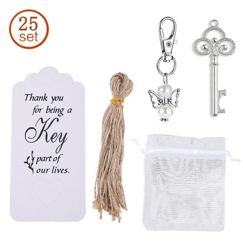 Abridores Ootdty 25 pçs / set Chave Abridor de Garrafas Asas de Anjo Chaveiro com Tags Lembranças de Favor de Festa Presentes de Casamento para Convidado Presente de Dia das Mães