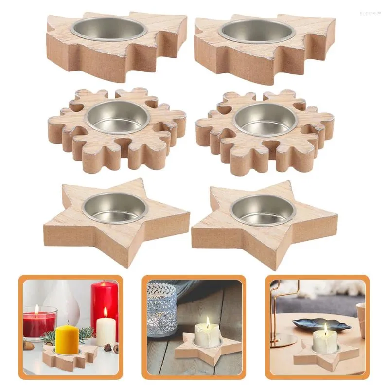 Castiçais 6 Pcs Castiçal De Madeira Tealight Suprimentos De Natal Decorações De Mesa Árvore