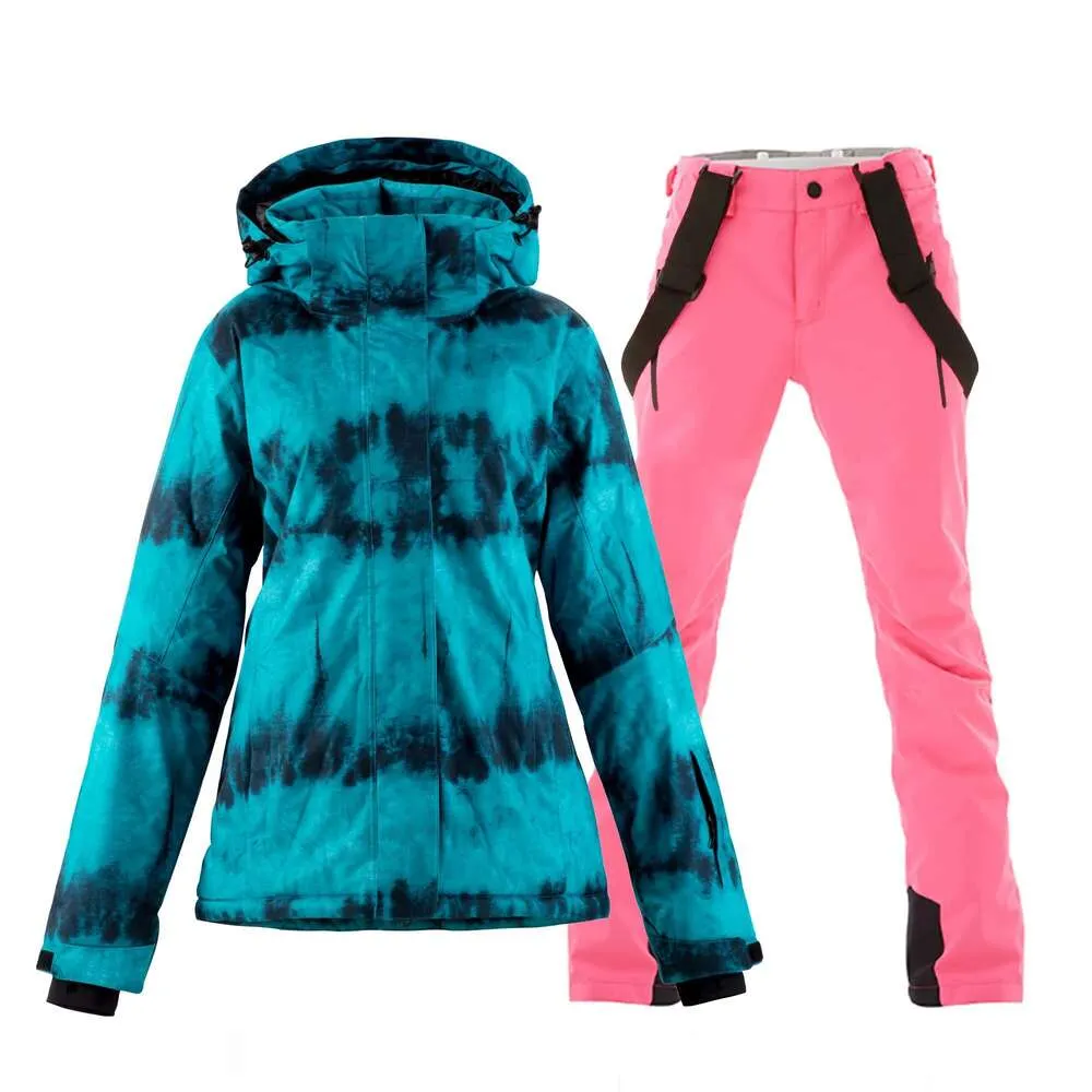 Damskie kurtki narciarskie i spodnie ustawiają wodoodporne snowboard snowsuit kolorowy zimowy ciepły płaszcz śnieżny kombinezon izolowany wiatrówek
