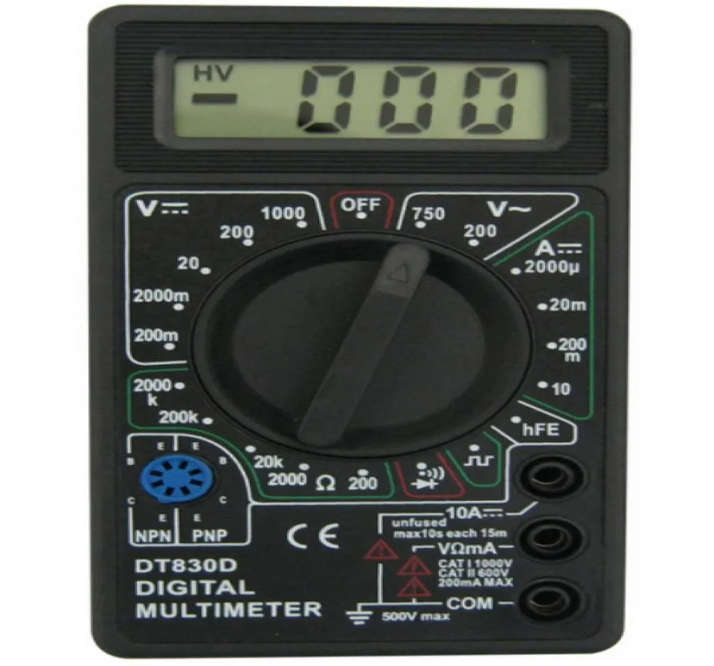 Multimetro digitale DT830D nero con sonda di prova del misuratore di ampere di tensione del cicalino DC Tensione AC LCD Multitester MultiMetro8491180