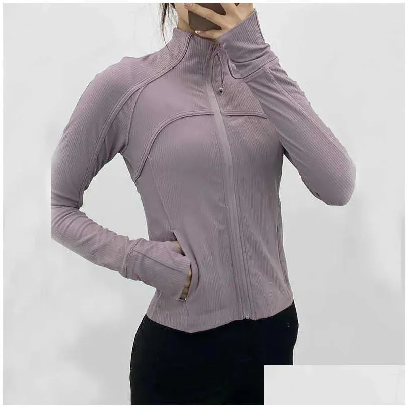 Yoga-Outfits Langarm-Kurzsportjacke Lu-38 Damen-Reißverschluss Fitness Winter Warm Gym Top Activewear Laufmäntel Trainingskleidung Dr. Otnaf